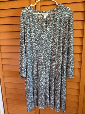 Market & Spruce Teal Blue Floral Long-Sleeve Swing Dress